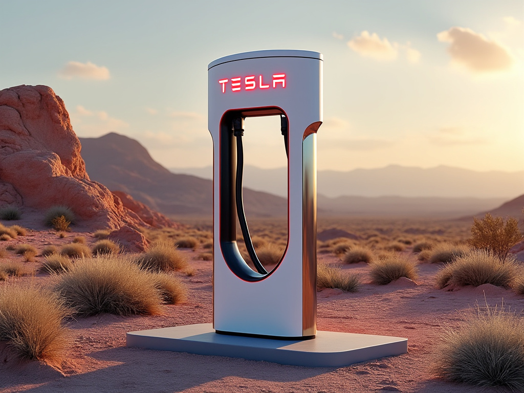 Tesla NACS Supercharger connector and charging station